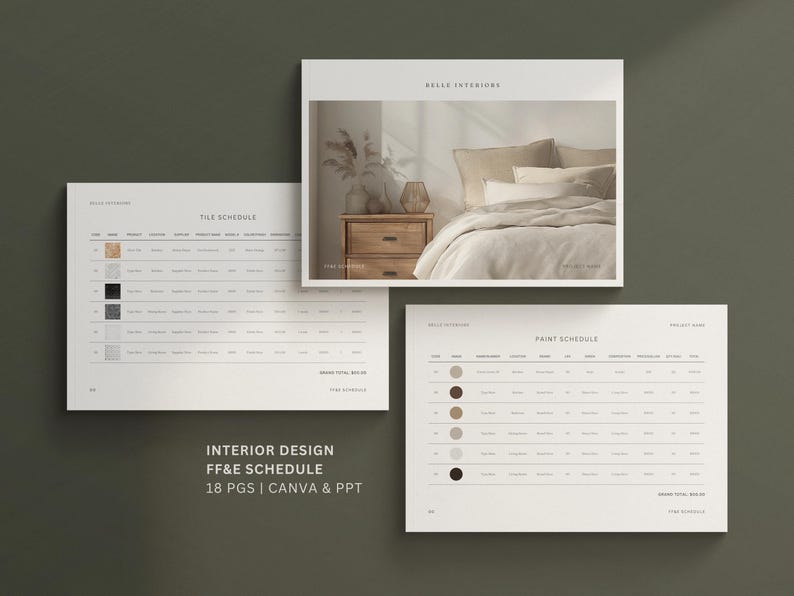 Modelo de Cronograma de FF&E para Design de Interiores | Cronograma de Designer de Interiores | Acabamentos de Móveis e Acessórios | Cronograma de FFE | Modelo de PPT | Canva imagem 2