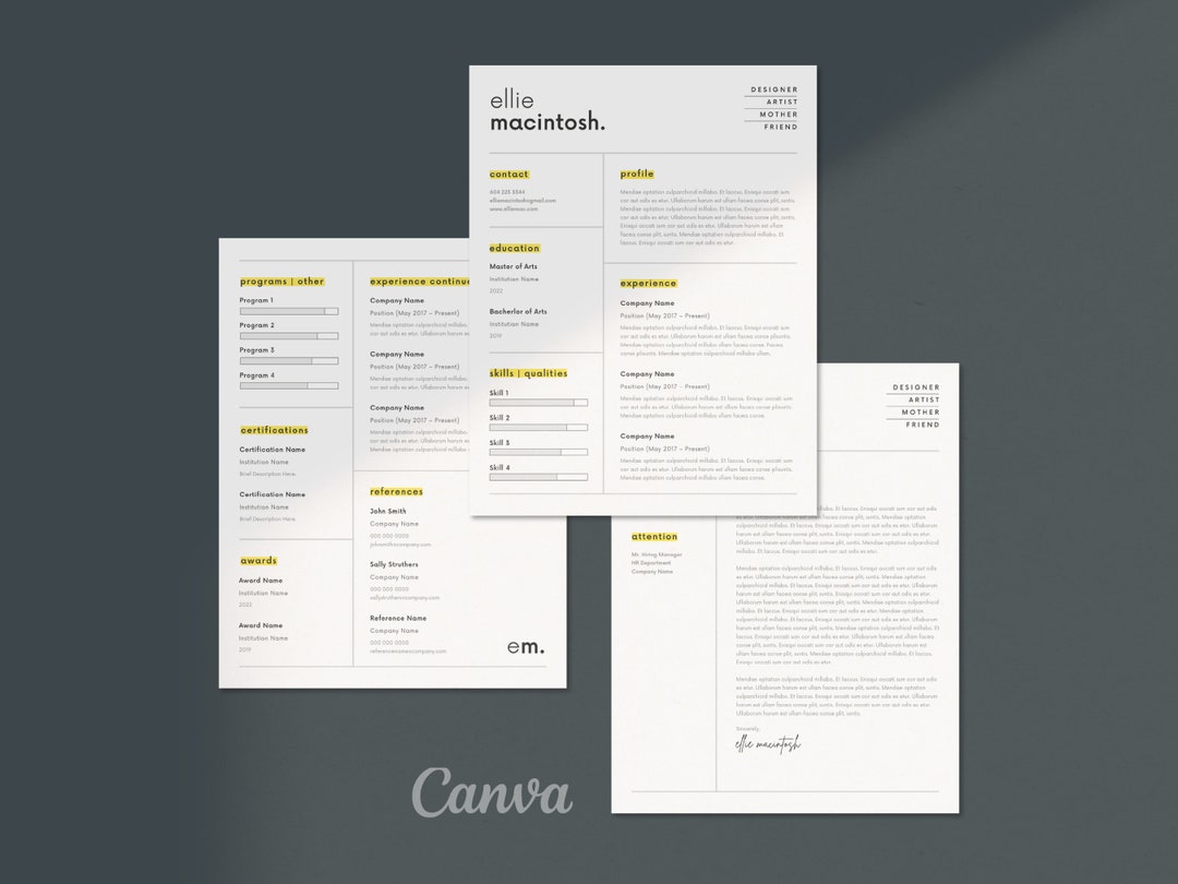 Creative Resume Template Canva | Modern CV Layout | Minimalist Resume ...
