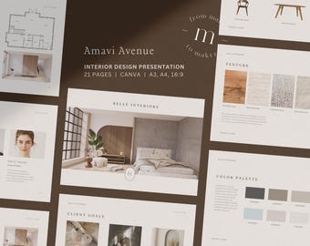 Propuesta de proyecto de diseño de interiores: Plantilla de presentación para el cliente (archivo Canva)
