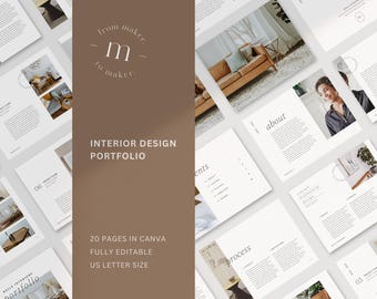 Plantilla de portafolio de diseño de interiores: Guía de proyectos para clientes de Canva (20 páginas)