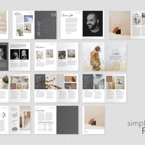 Puede incluir: Un dise&ntilde;o de revista con una paleta de colores neutros beige, marr&oacute;n y gris. La revista presenta im&aacute;genes de personas, plantas y objetos. El texto en las p&aacute;ginas incluye las palabras "informe anual", "nuestra historia", "nuestro viaje", "nuestra gente" y "simple print studios".