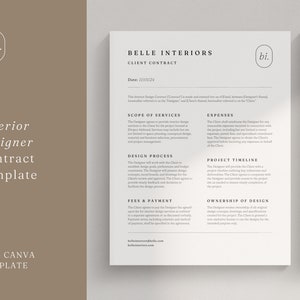 Interior Designer Client Contract Template | Service Contract | Minimalist Business Agreement | Interior Design Client Intake | Onboarding
