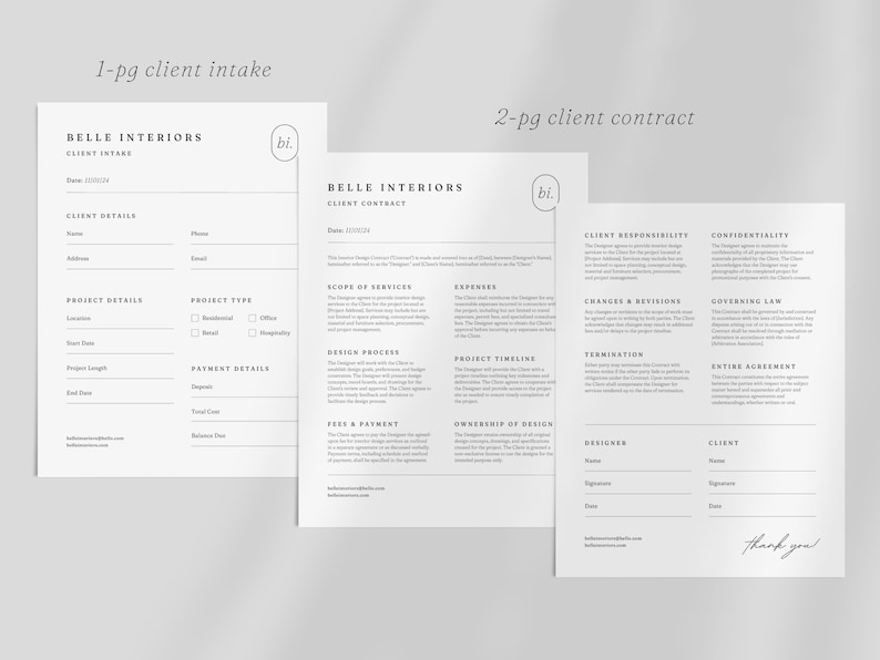 Interior Designer Client Contract Template: Canva Editable (US Letter ...