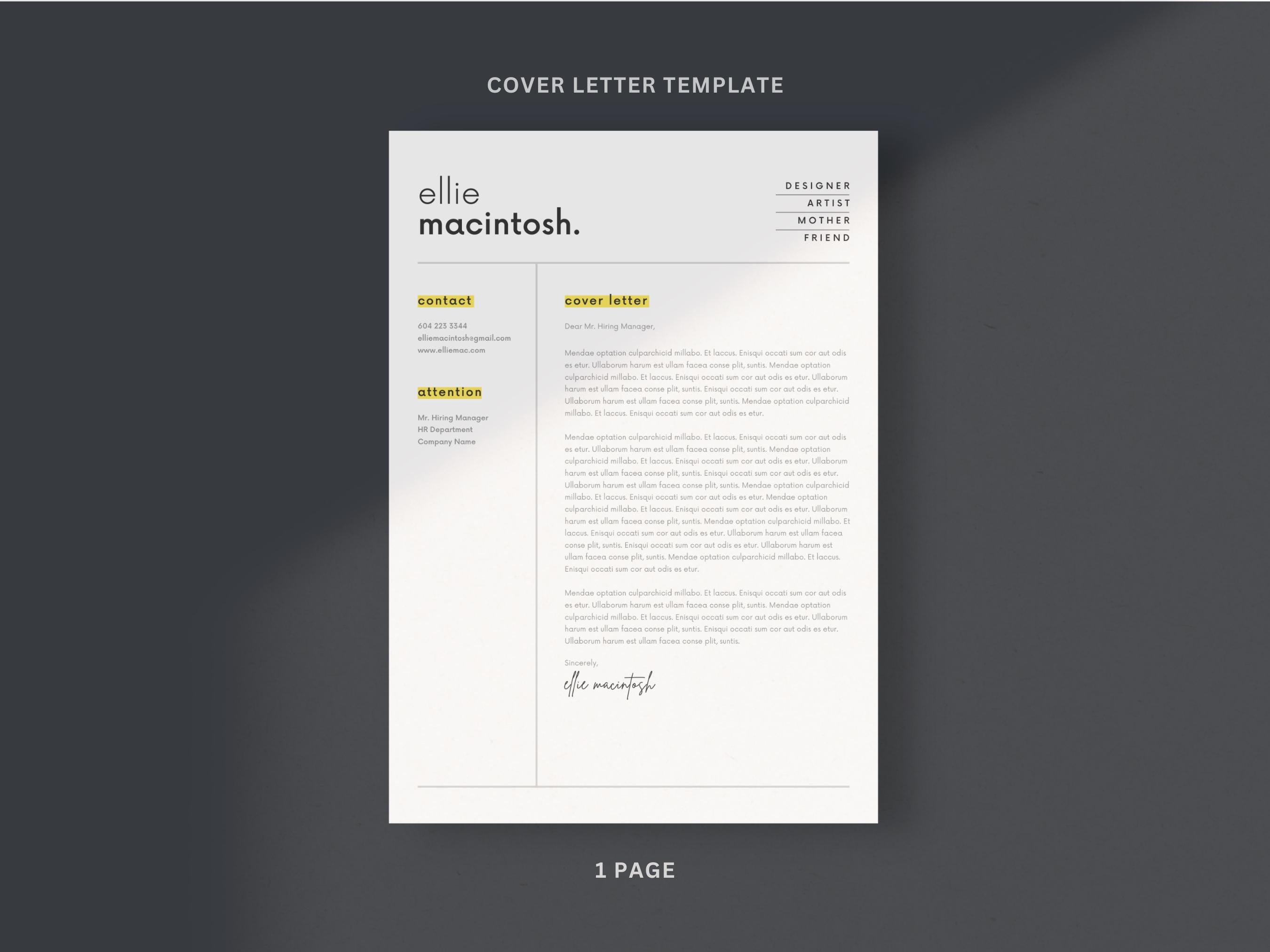 Modern Resume Template Canva: Minimalist CV Design (US Letter & A4) - Etsy