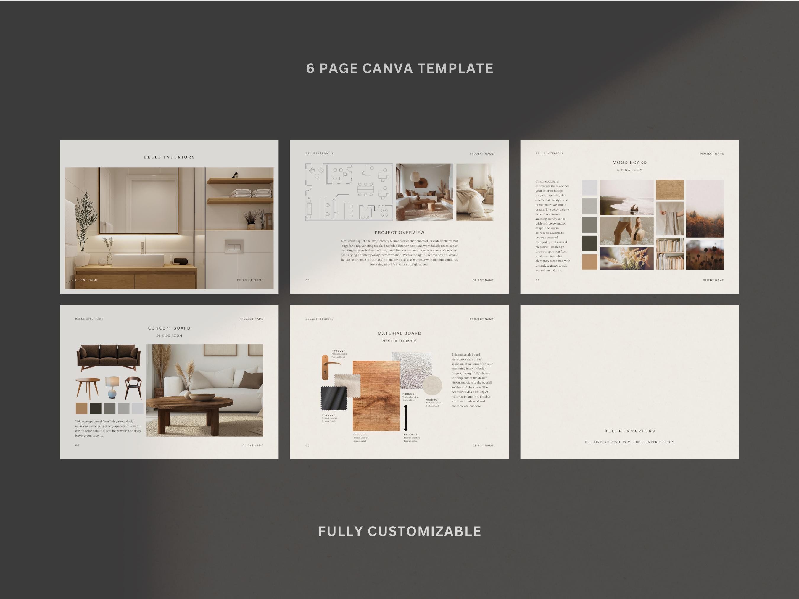 Interior Design Moodboard Template: 6-page Canva Layout (US Letter & A4 ...