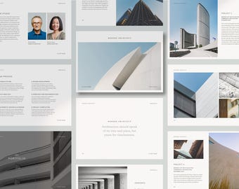 Plantilla de portafolio: Diseño, Arquitectura, Construcción (Canva, tamaño carta y A4)
