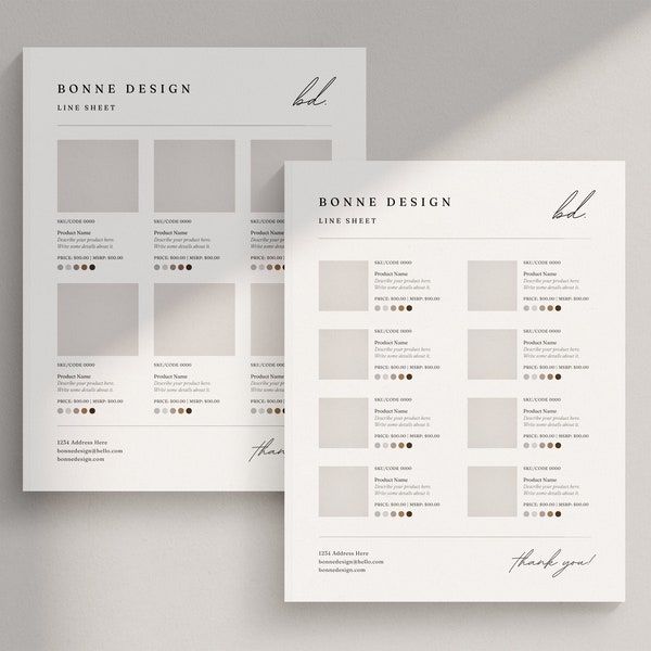 Simple Line Sheet Template | Wholesale Catalogue | Furniture Linesheet Canva | Editable Sales Sheet | Price List | Catalog Pricing Form