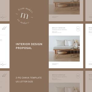ミニマリストなインテリアデザイン提案テンプレート：2ページのCanva入札