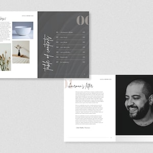 Puede incluir: Una foto en blanco y negro de un hombre sonriendo. La foto est&aacute; en una p&aacute;gina con el texto "chairman's letter" y un p&aacute;rrafo de texto debajo.