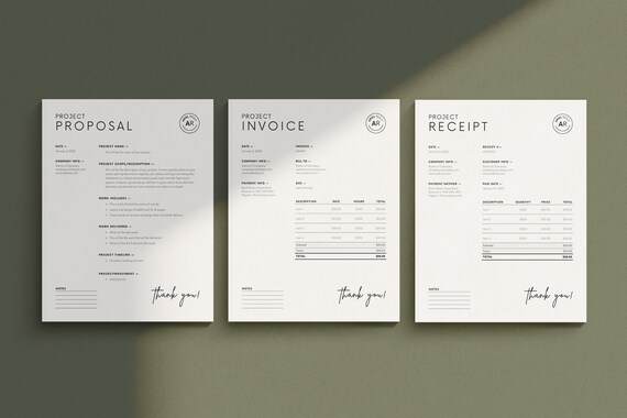 Minimal Business Template Bundle: Proposal, Invoice, Receipt (Canva & InDesign)