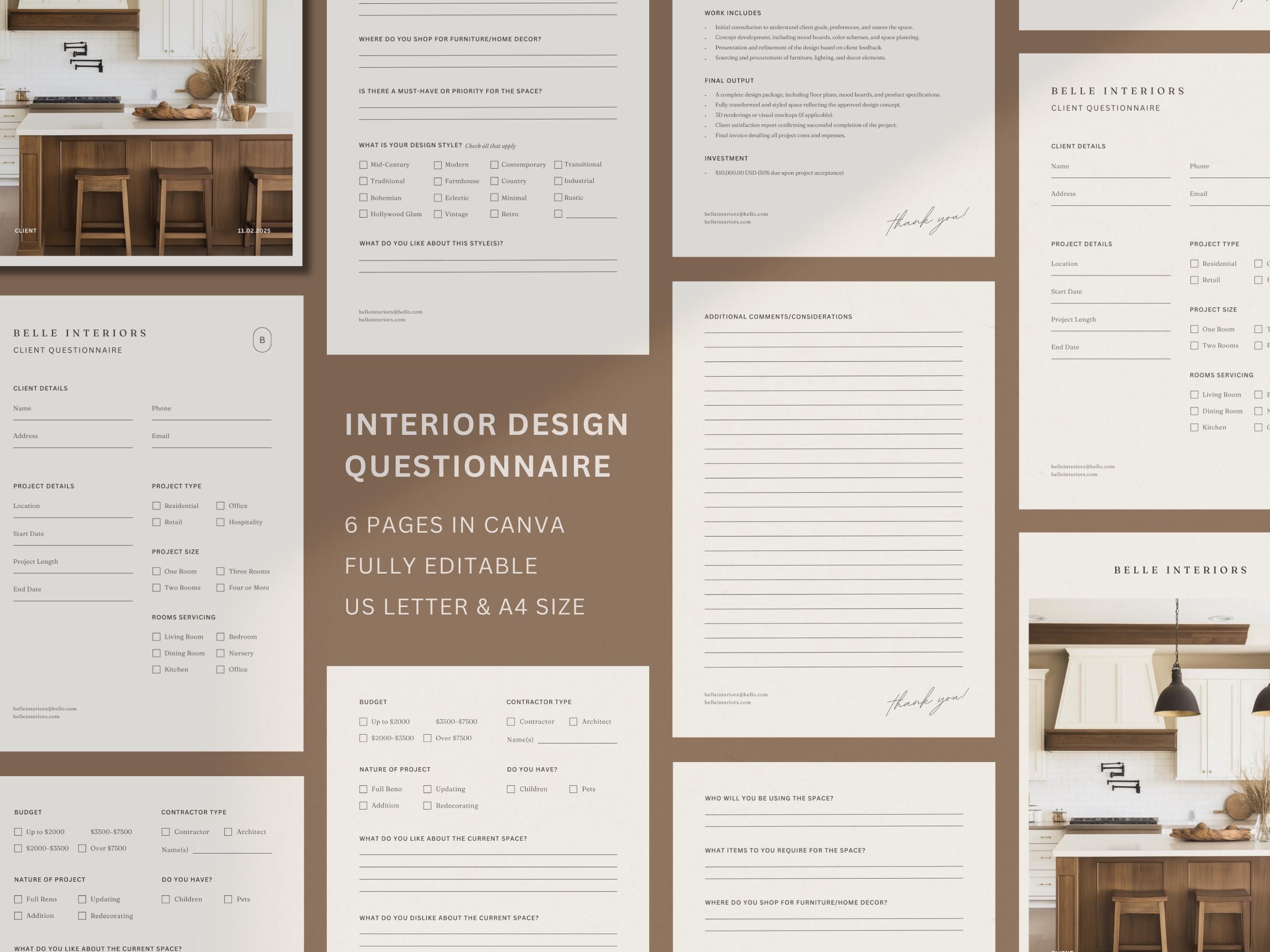 Interior Design Client Questionnaire Template: Canva Onboarding (US ...