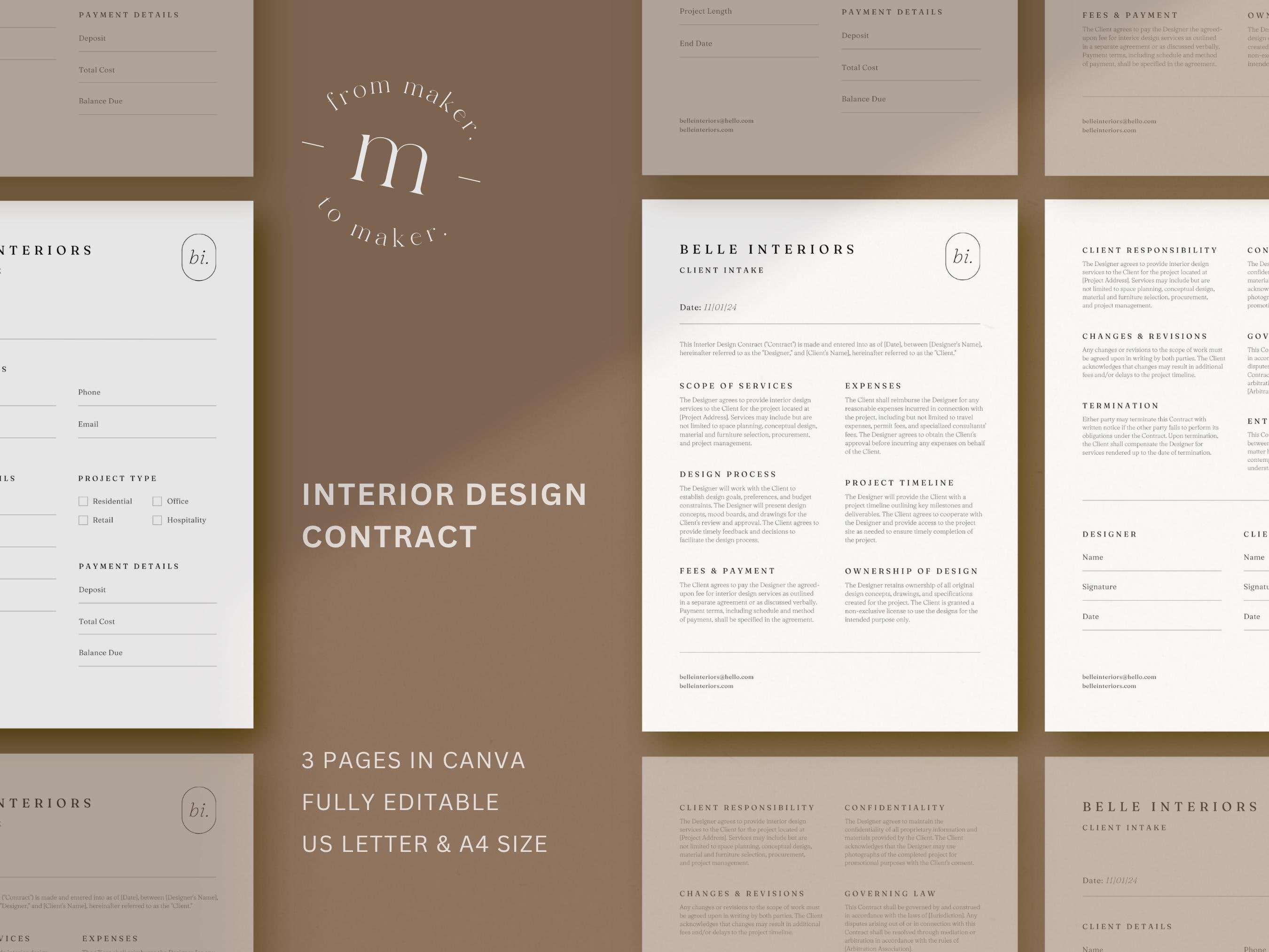 Interior Design Contract Template: Minimalist Canva Agreement (US ...