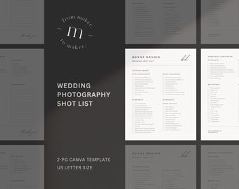 Wedding Photographer Shot List Template: Minimalist Photography Checklist (Canva)