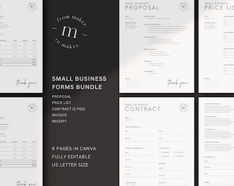 Small Business Template Forms Bundle: Proposal, Price List, Contract, Invoice, Receipt Templates