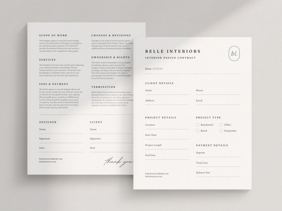 Interior Designer Client Contract Template: Minimalist Business Agreement (Canva)