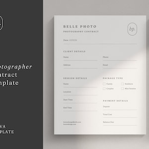 Minimalist Photography Contract Template: Canva Editable (US Letter)
