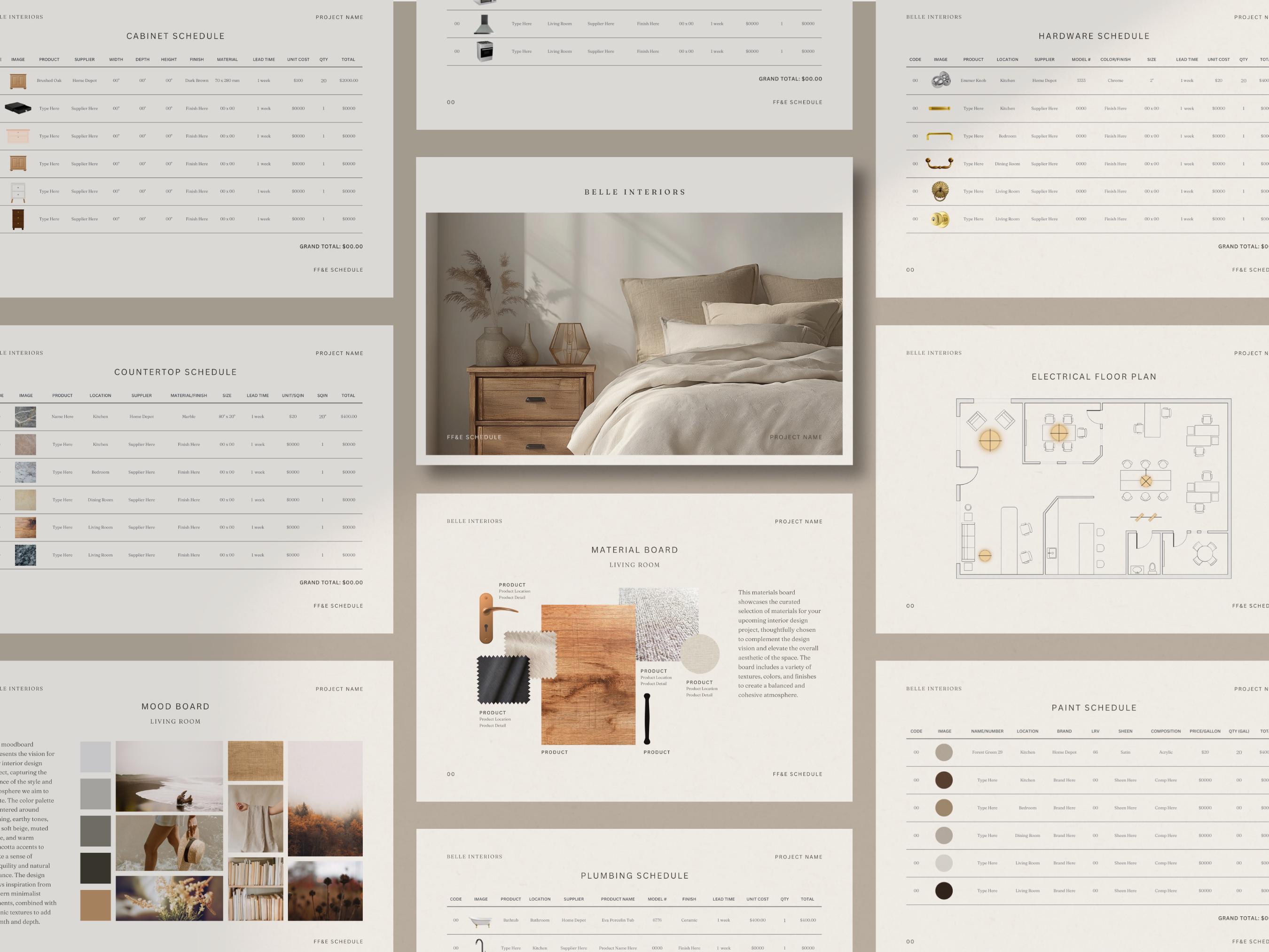Interior Design FF&E Schedule Template: Furniture Fixtures Finishes ...