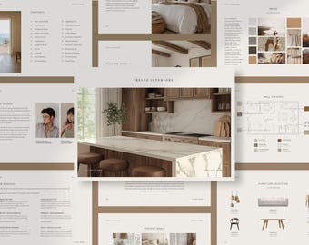 Presentación de diseño de interiores / Plantilla de proyecto de diseño de interiores / Propuesta de honorarios para clientes / Plantilla de Canva / Presentación de PowerPoint y Canva