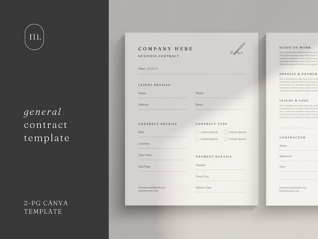 General Contract Example General Service Contract Template: Minimalist Business Agreement (canva ...