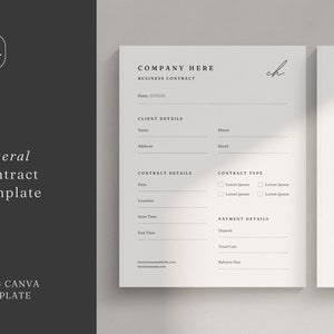 General Service Contract Template | Independent Contractor Contract Canva | Business Agreement | Construction Contract | Cleaning Contract