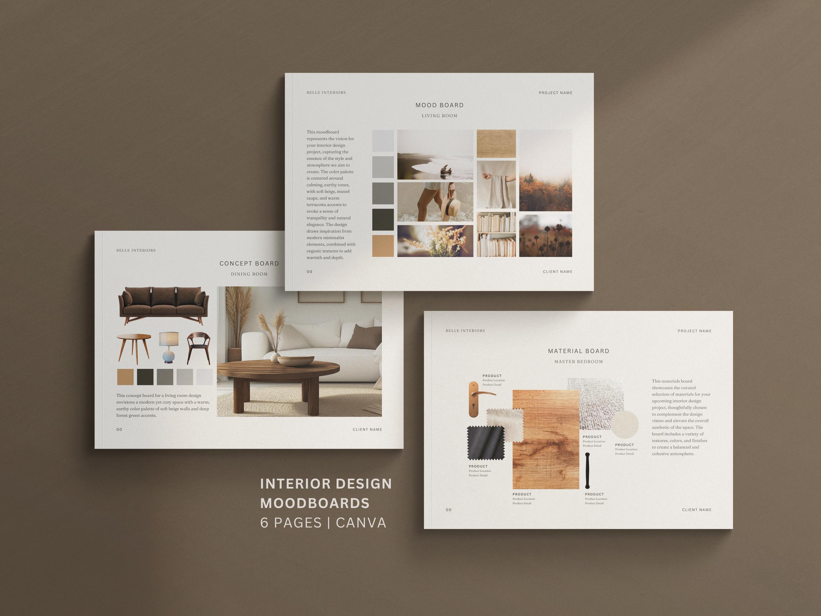 Interior Design Moodboard Template: 6-page Canva Layout (US Letter & A4 ...