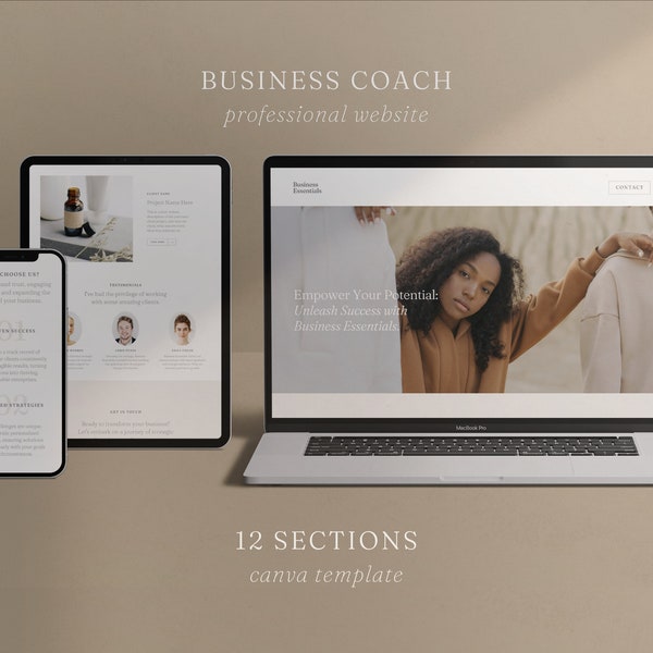 Site Web de coaching minimal | Site Web professionnel Canva pour consultant | Site Web pour entrepreneurs | Page de vente Canva | Site de coach de vie simple