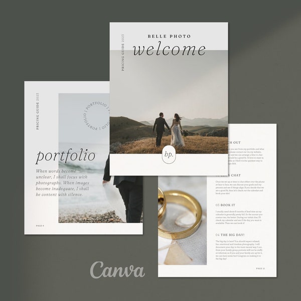 Wedding Photography Pricing Guide Template | Welcome Guide With Text | Photographer Client Guide Canva | Products & Services Template