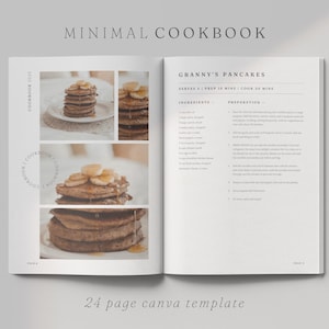 Plantilla de libro de cocina minimalista Canva / Libro de recetas familiar / Libro de recetas editable imprimible / Libro electrónico de recetas imprimible / Plantilla de libro de recetas en blanco