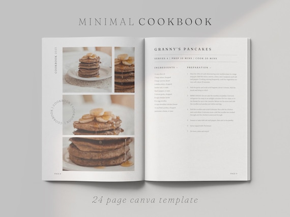 Minimal Cookbook Template: Editable Recipe Book (Canva, 24 Page)