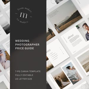 Guia de preços para fotógrafos minimalistas: Guia de boas-vindas para fotografia de casamento (modelo Canva)