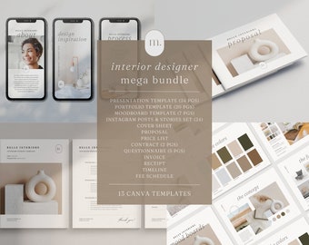 Interieurontwerperbundel | 13 canvassjablonen | Intakeformulieren interieurontwerp | Instapset | Presentatie | Tariefschema | Moodboard: