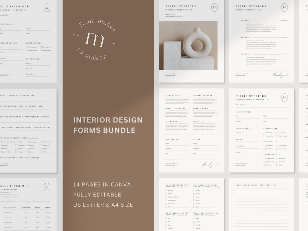 Interior Design Forms Template Bundle: Proposal, Contract, Price List ...