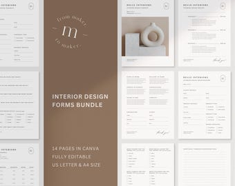 Interior Design Forms Template Bundle: Proposal, Contract, Price List, Questionnaire, FF&E Schedule (Canva)
