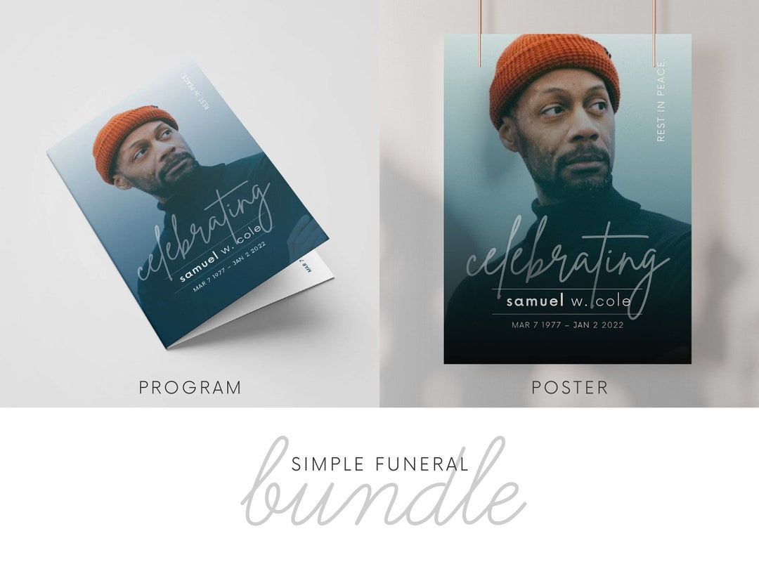 Simple Funeral Bundle Program Template Canva Funeral Poster Template ...