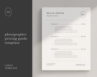 Minimal Photographer Pricing Guide Template | Photography Price List Canva | Wedding Price List | Simple Pricing Sheet | Package Prices