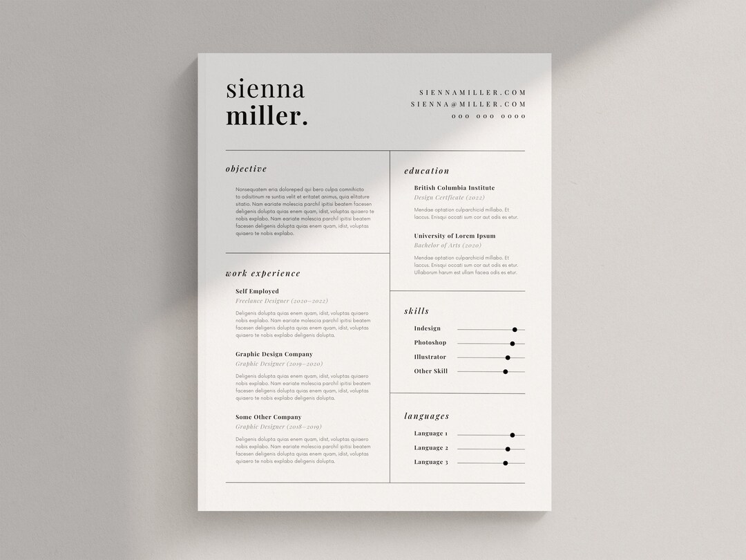 Minimalist Resume Template: Modern Canva CV (US Letter) - Etsy