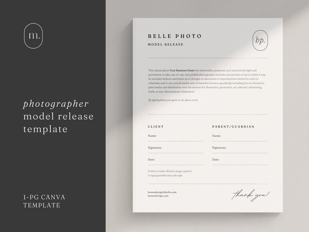 Minimal Photographer Model Release Template | Photography Minor Model ...