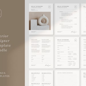 Minimal Interior Designer Template Bundle Canva | 8 Interior Design Forms | Contract Template | Client Questionnaire | Finishes Schedule