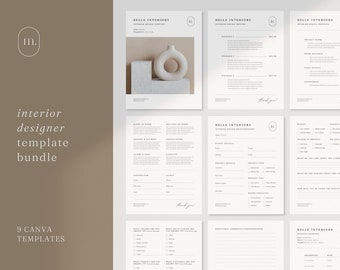 Minimal Interior Designer Template Bundle Canva | 8 Interior Design Forms | Contract Template | Client Questionnaire | Finishes Schedule