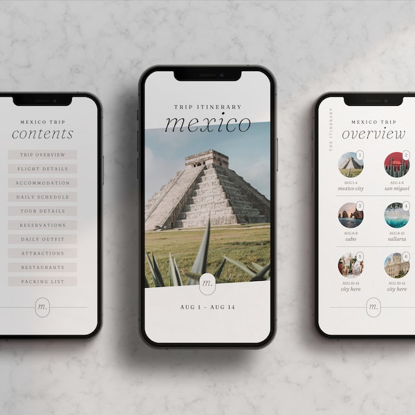 Minimal Travel Itinerary Template Canva | Mobile Travel Planner | Editable Travel Guide | Digital Template | Digital Vacation Guide