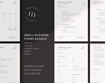 Small Business Template Bundle: Proposal, Price List, Contract, Invoice, Receipt (Canva)
