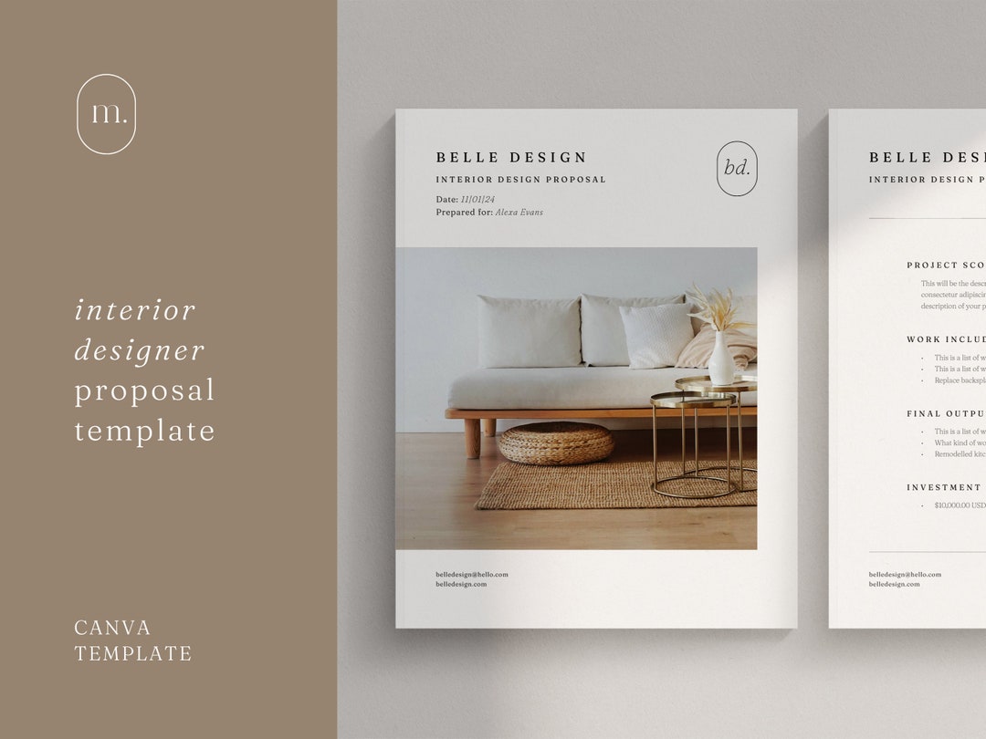 Minimalist Interior Design Proposal Template: 2-page Canva Bid - Etsy