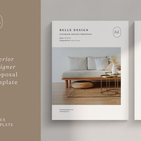 Minimal Interior Designer 2 Page Proposal Template | Interior Design Project Proposal Canva | Simple Work Bid | Creative Design Contract