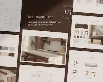 Interior Design Presentation | Interior Design Fee Proposal | Project Template | Client Presentation | Canva | Indesign Template | Guide