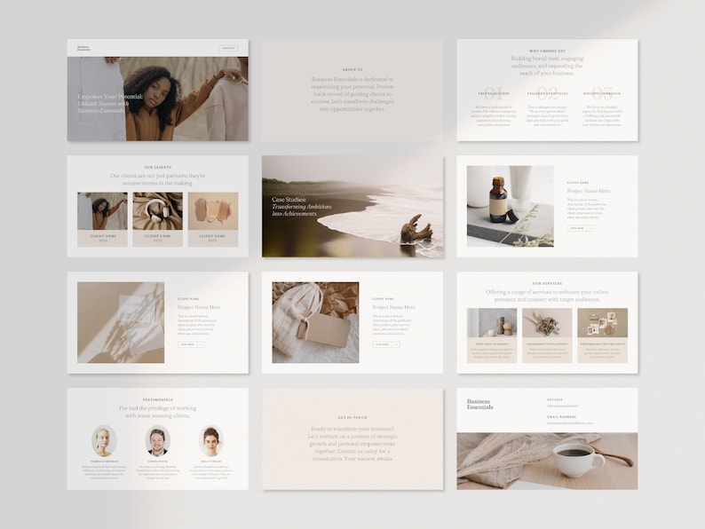 May include: A website landing page with a minimalist design featuring a woman wearing a brown sweater and a white shirt. The text on the page reads "Legitimate Take-Home Revenue" and "I help businesses achieve sustainable growth".