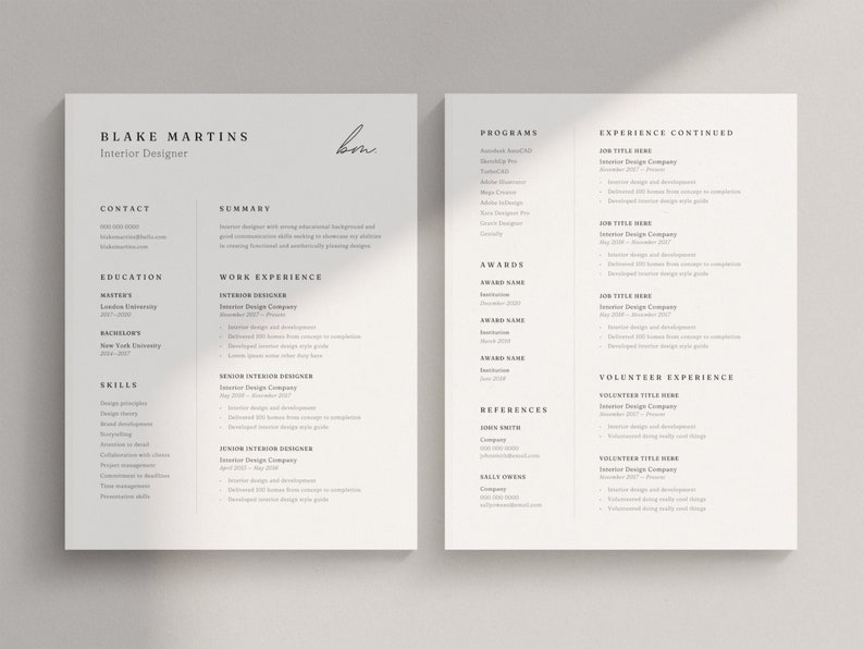 Minimalist Resume Template Canva: Modern CV Design (digital Download ...