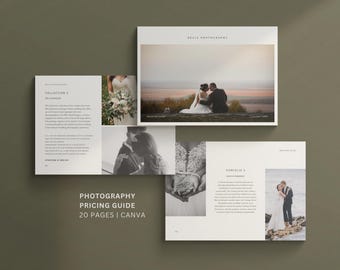 Plantilla de guía de precios para fotógrafos de bodas: Guía de bienvenida al cliente (Canva, 20 páginas)