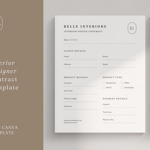 Interior Designer Contract Template | Interior Design Agreement | Business Contract | Interior Decorator Contract | Service Agreement