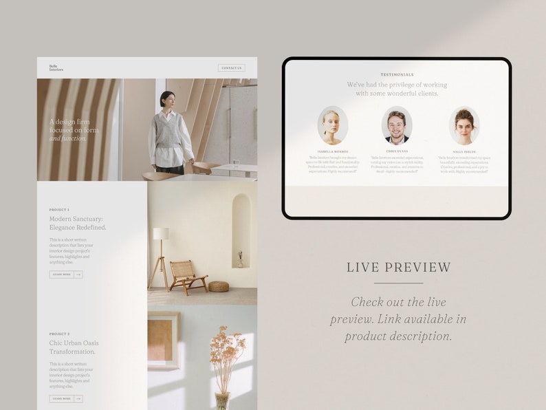 Interior Designer Website Template: Canva Portfolio Site - Etsy