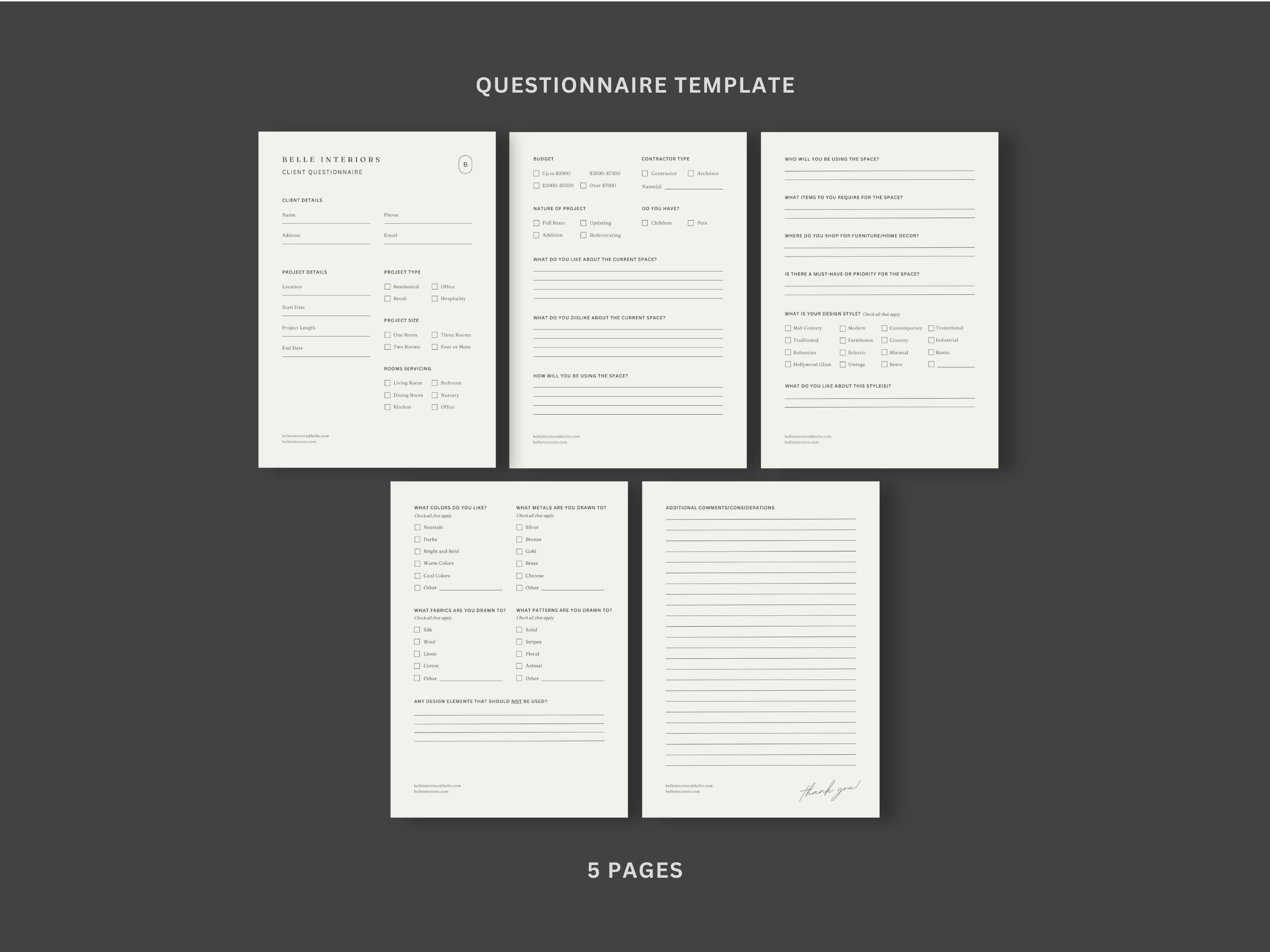 Interior Design Client Questionnaire Template: Canva Onboarding (US ...